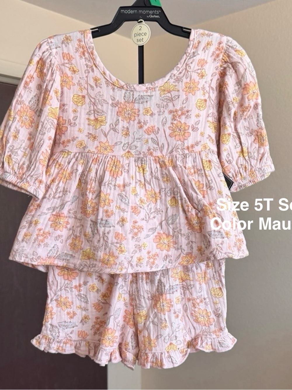 Modern Moments by Gerber Toddler Girl Top and Short Outfit Set,5T